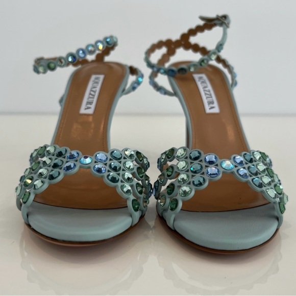 AQUAZZUA BLUE TONE CRYSTAL SANDALS 85MM SIZE IT 38 / US 8 NIB! - Picture 13 of 17